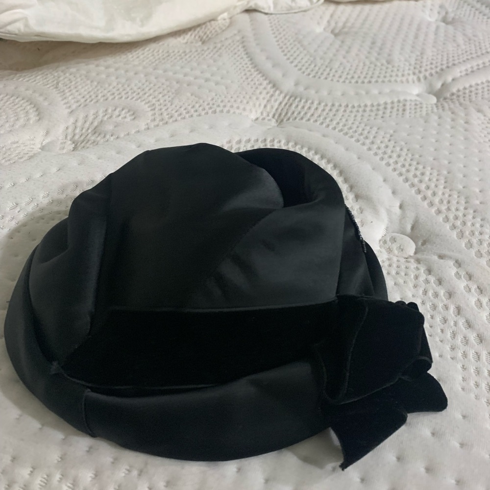 Vintage black satin velvet beaded hat